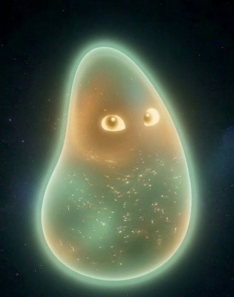 Tova Senn, a sage-green bioluminescent being with warm welcoming eyes